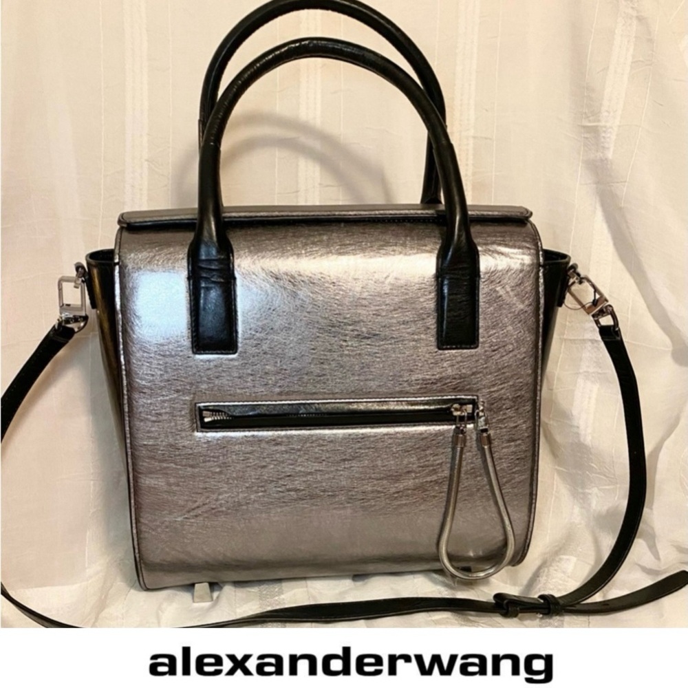 Alexander Wang Structured Silver and Black Tote